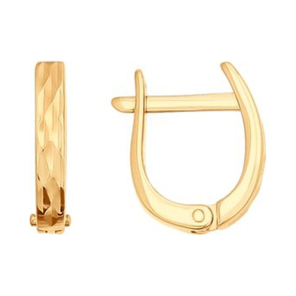 Золотые серьги без камня с алмазкой № 159174