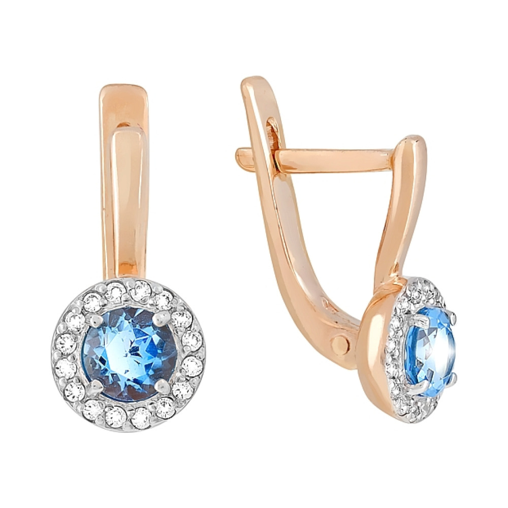 Золотые серьги с топазом и фианитом № 100559