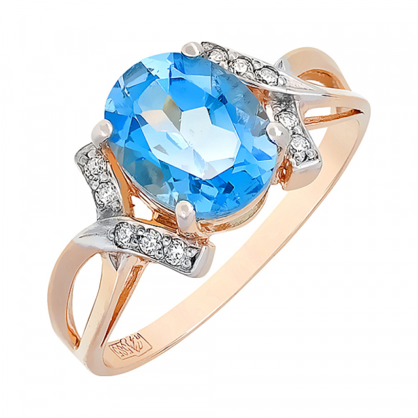Золотое кольцо с топазом и фианитами № 77452