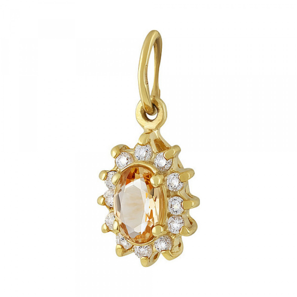 Серебряная подвеска с цитрином  фианитом и золотым покрытием № 135686