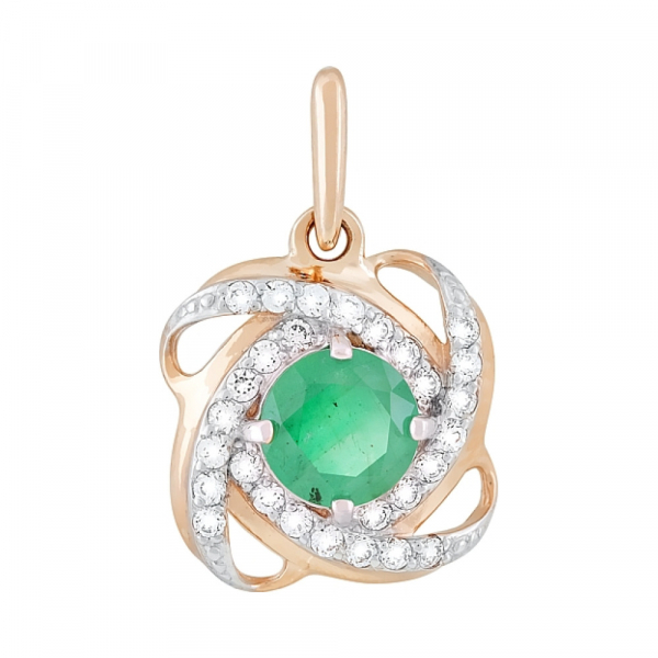 Золотая подвеска с изумрудом и фианитом № 109921