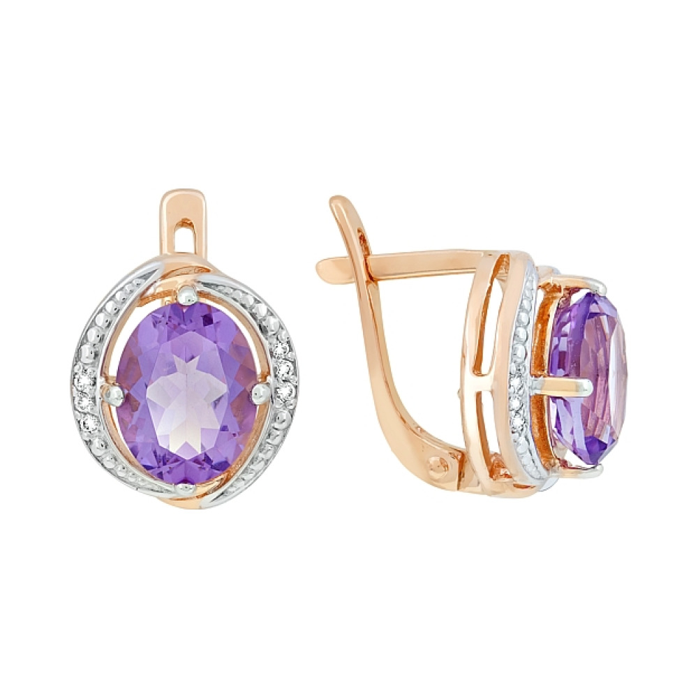 Золотые серьги с аметистом и фианитом № 117563