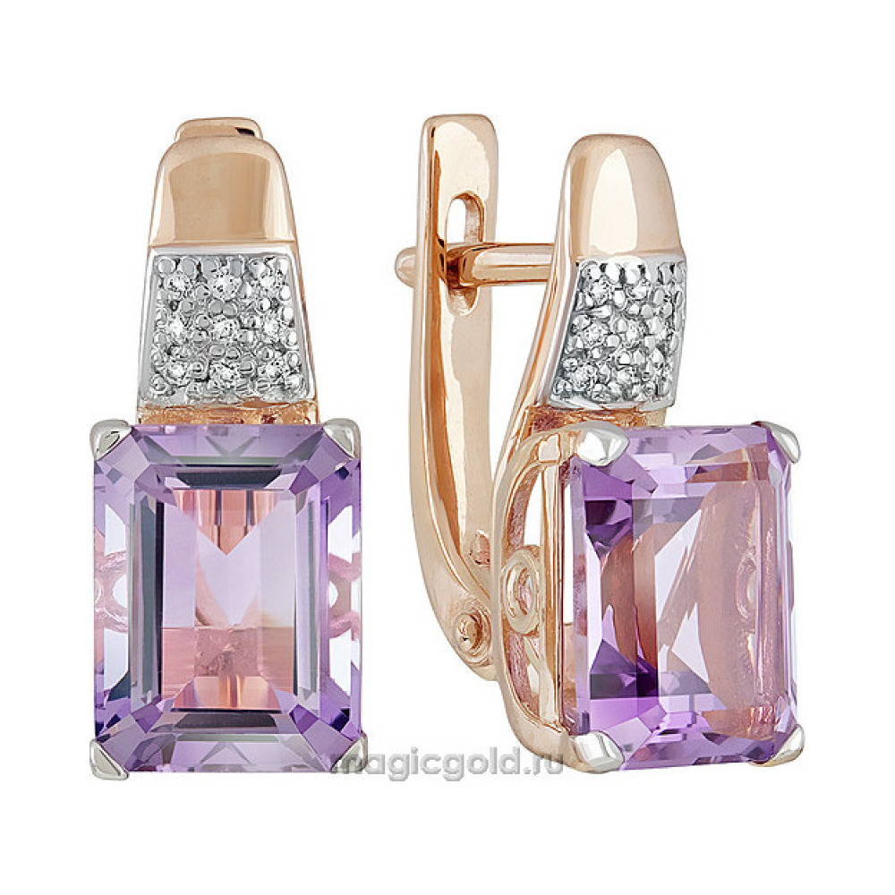 Золотые серьги с аметистом и фианитом № 139101
