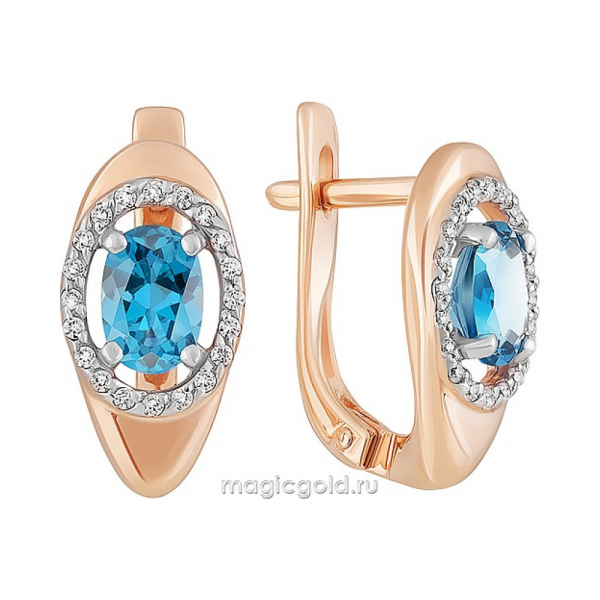 Золотые серьги с топазом и фианитом № 162397