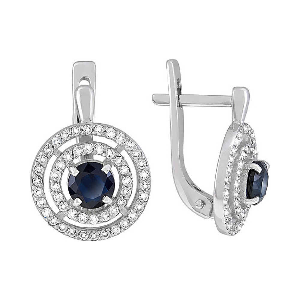 Золотые серьги с бриллиантом и сапфиром № 119251