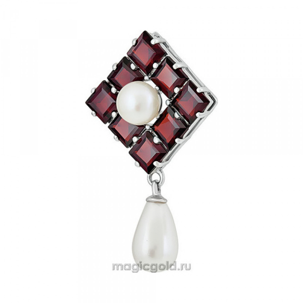 Серебряная подвеска с гранатом, жемчугом и и перламутровым жемчугом № 134766