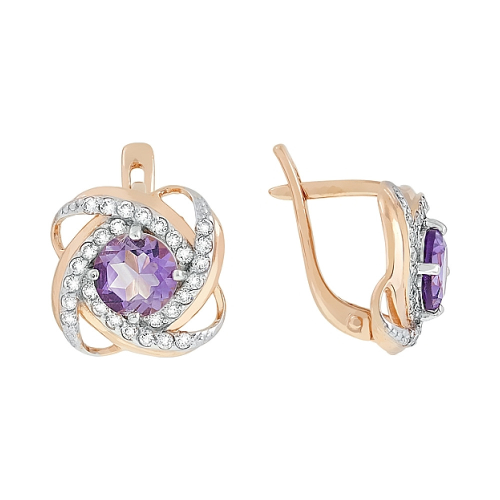 Золотые серьги с аметистом и фианитом № 81084