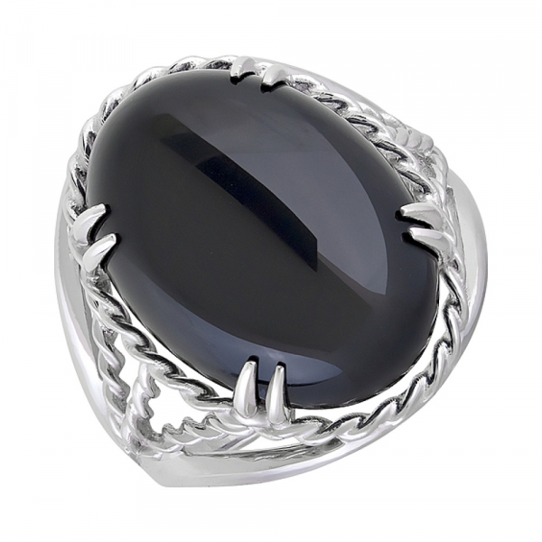 Серебряное кольцо с черным ониксом № 128065