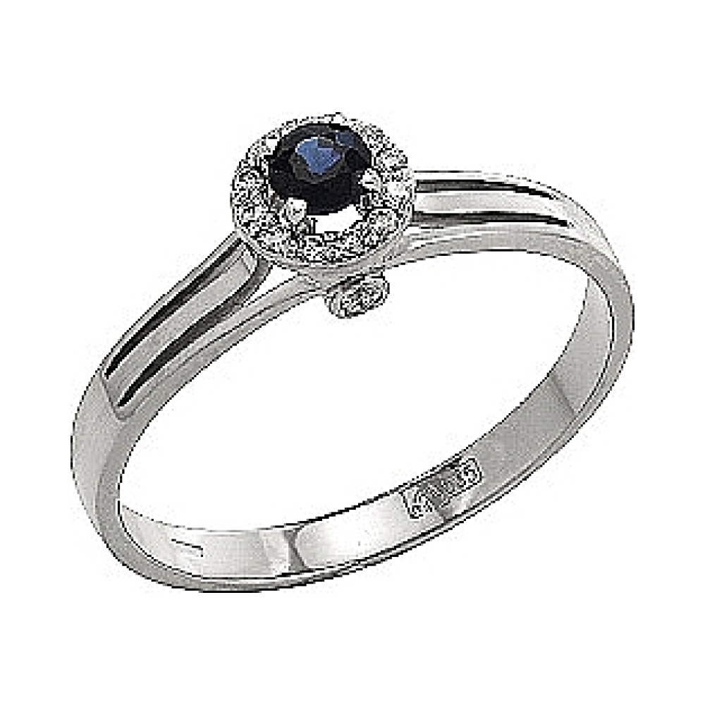 Золотое кольцо с бриллиантом и сапфиром № 82880