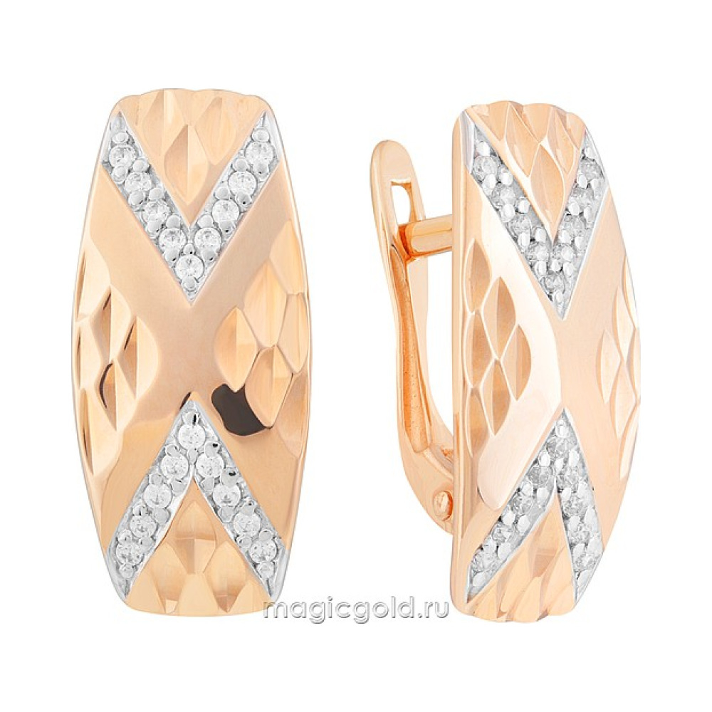 Золотые серьги с фианитом и алмазкой № 171862