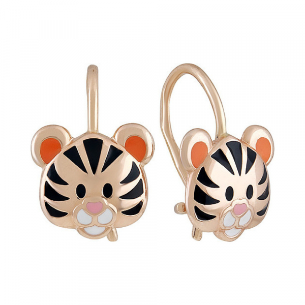 Золотые серьги с эмалью № 135984