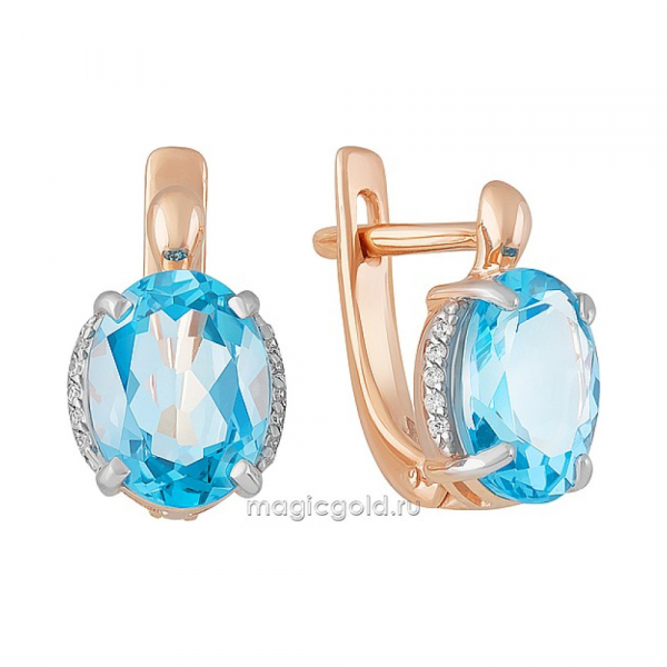 Золотые серьги с топазом и фианитом № 158914