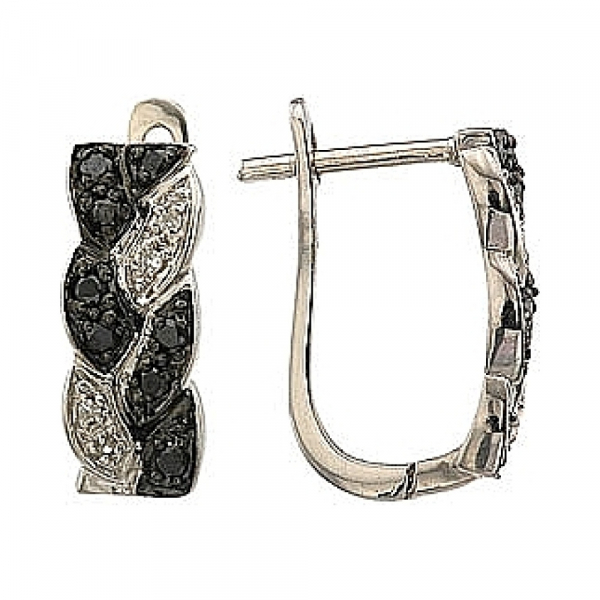 Золотые серьги с чёрным и белым бриллиантами № 63621