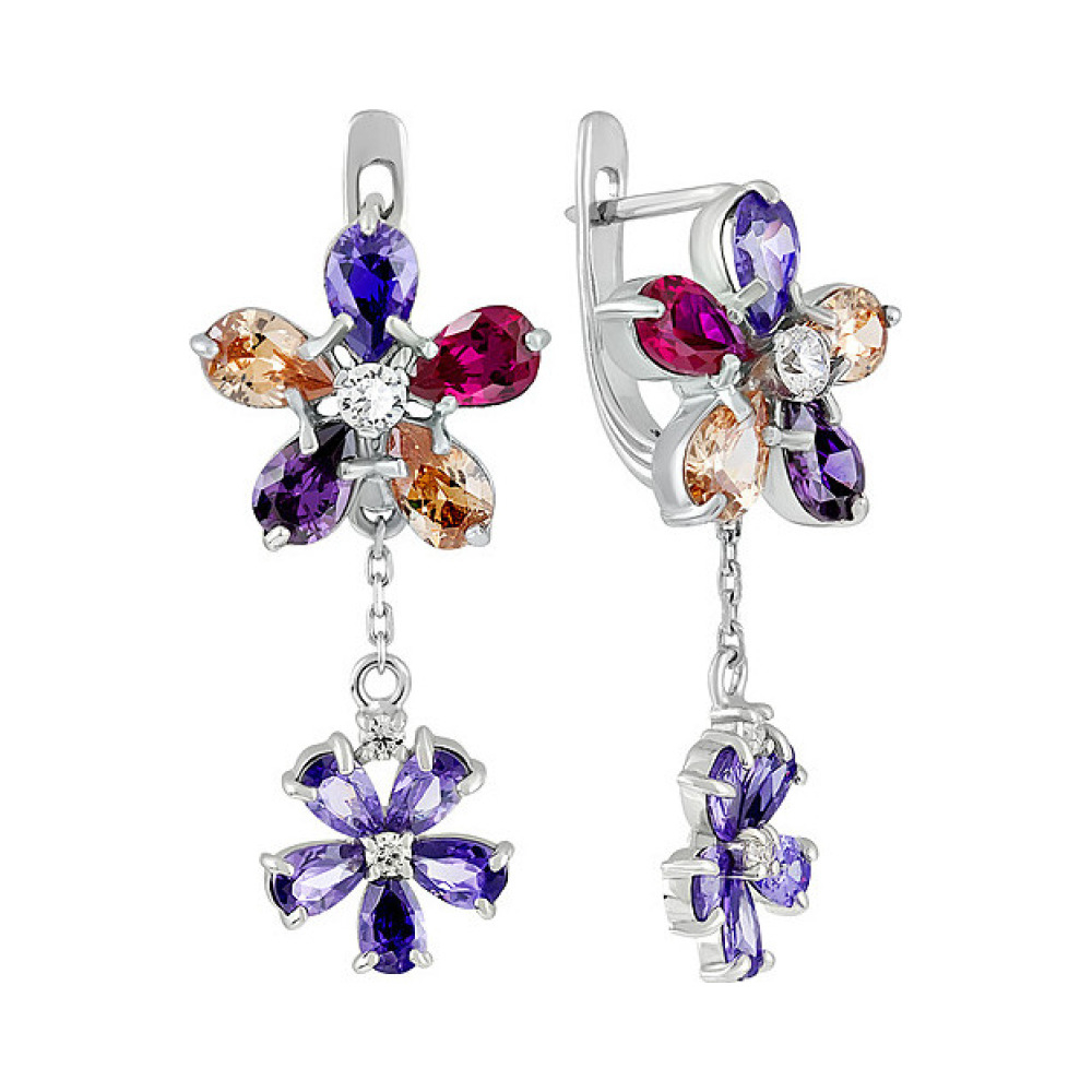 Серебряные серьги с фианитом № 134384