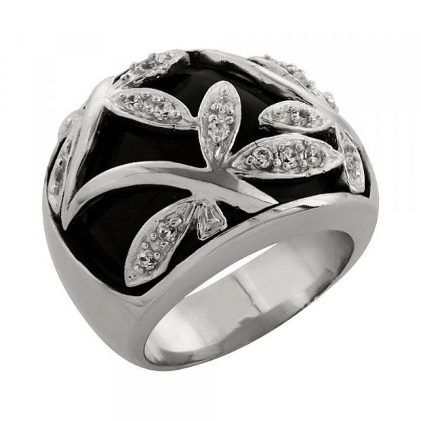 Серебряное кольцо с фианитом и ониксом № 82971