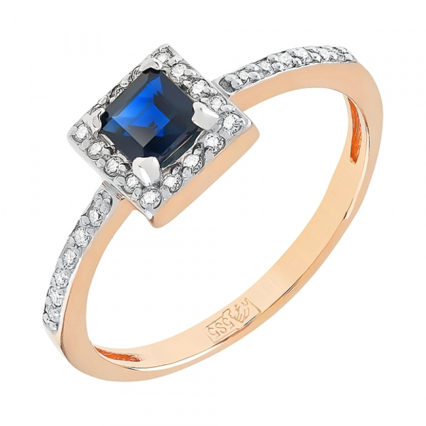 Золотое кольцо с бриллиантом и сапфиром № 112233