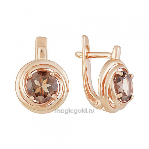 Золотые серьги с раухтопазом № 160620