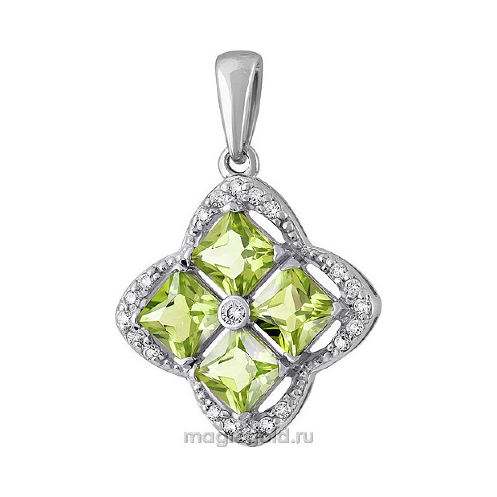 Серебряная подвеска с хризолитом и фианитом № 132090