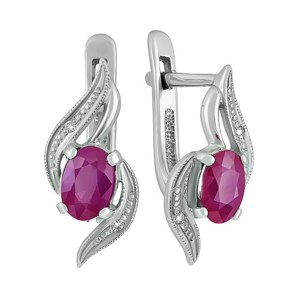Серебряные серьги с рубином и фианитом № 130273