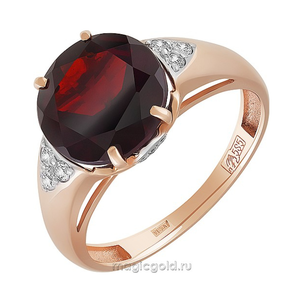 Золотое кольцо с гранатом и фианитом № 164462