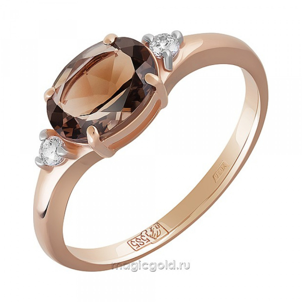 Золотое кольцо с раухтопазом и фианитом № 164446