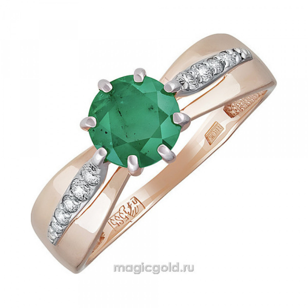 Золотое кольцо с бриллиантом и изумрудом № 140693
