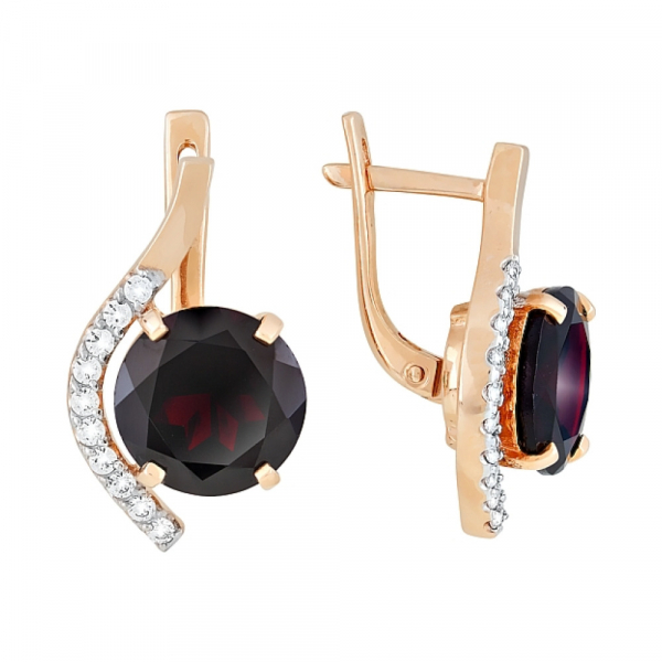 Золотые серьги с гранатом и фианитом № 86191