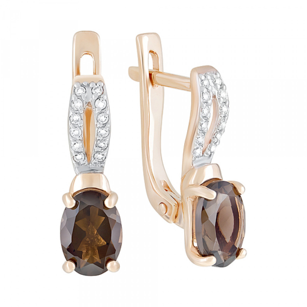 Золотые серьги с раухтопазом и фианитом № 122919