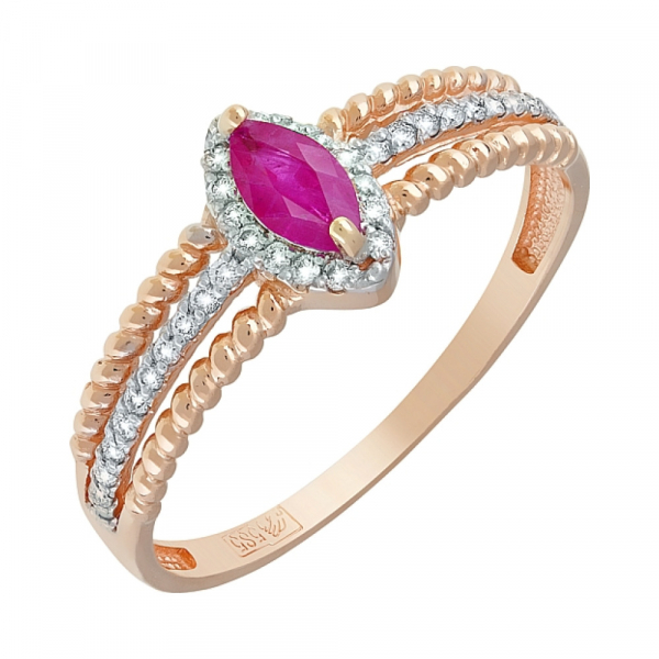 Золотое кольцо с бриллиантом и рубином № 119121