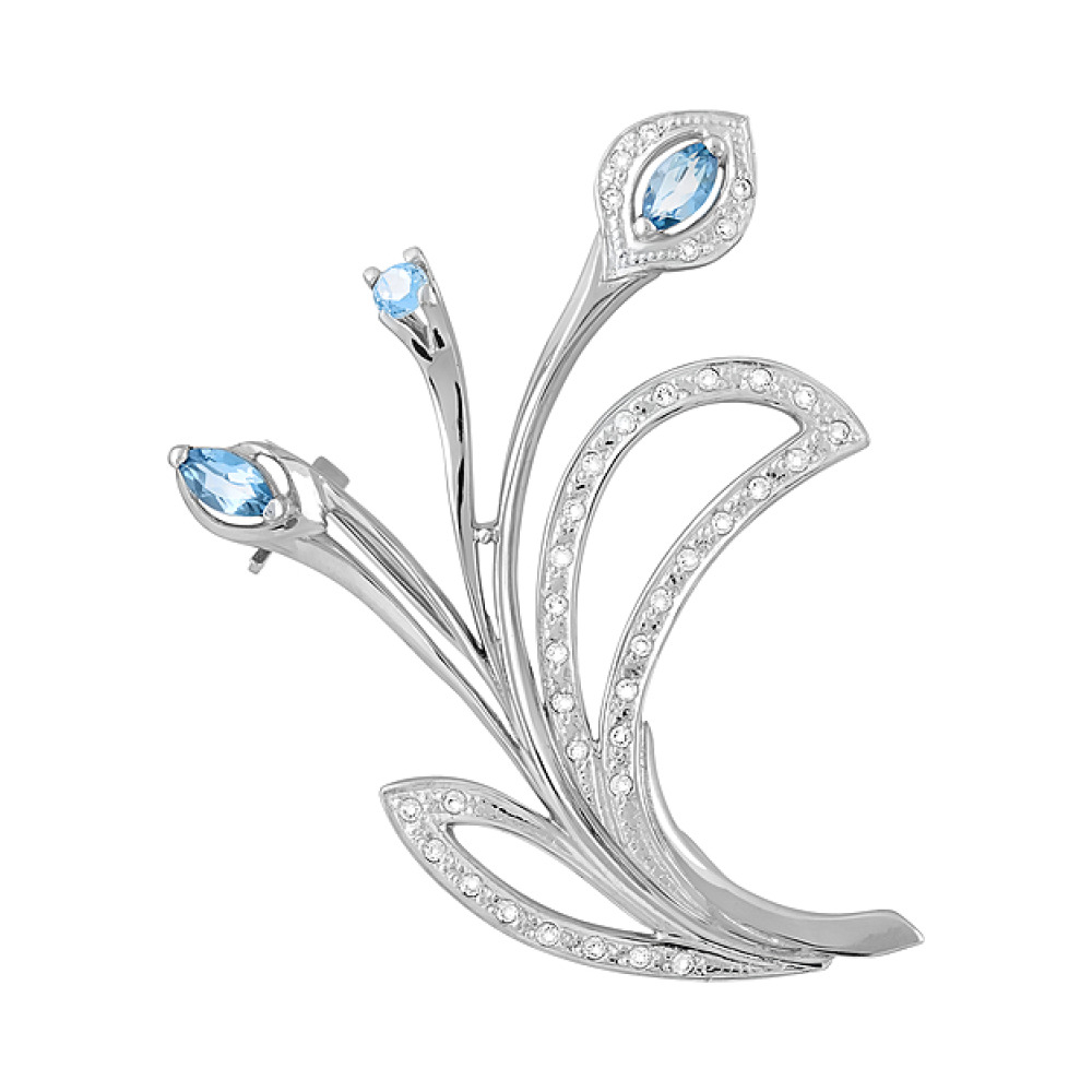 Серебряная брошь с топазом и фианитом № 123894