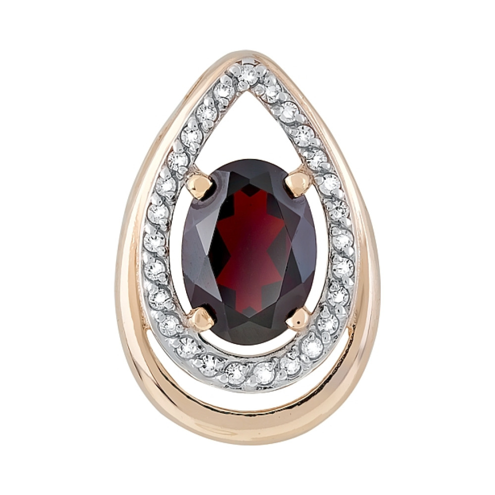 Золотая подвеска с гранатом и фианитом № 119318