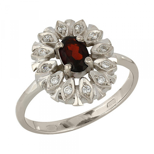Серебряное кольцо с гранатом и фианитом № 105792