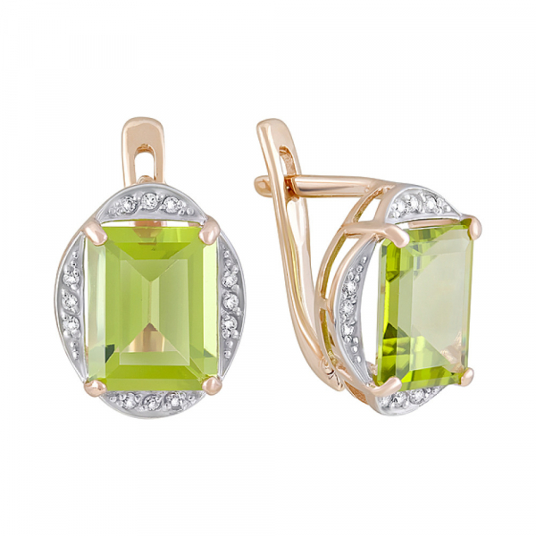 Золотые серьги с хризолитом и фианитом № 126537