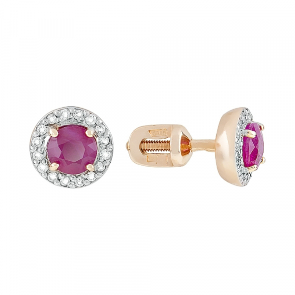 Пуссеты с бриллиантом и рубином № 80208