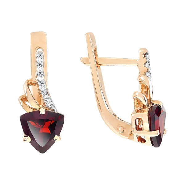 Золотые серьги с гранатом и фианитом № 98996