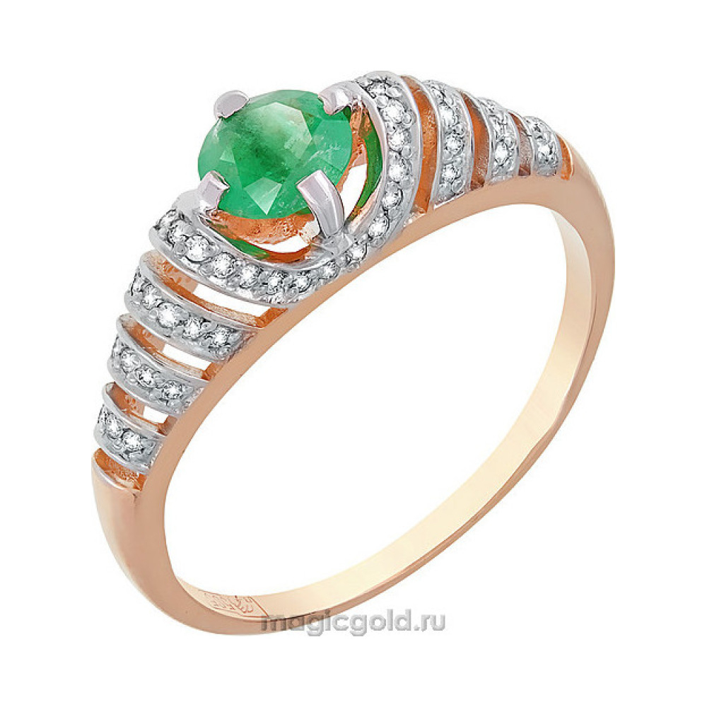 Золотое кольцо с бриллиантом и изумрудом № 119216
