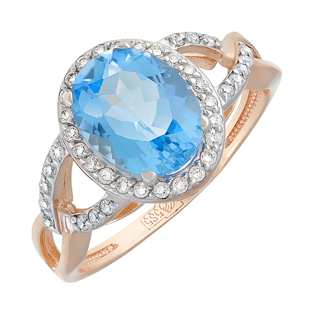 Золотое кольцо с топазом и фианитом № 119355