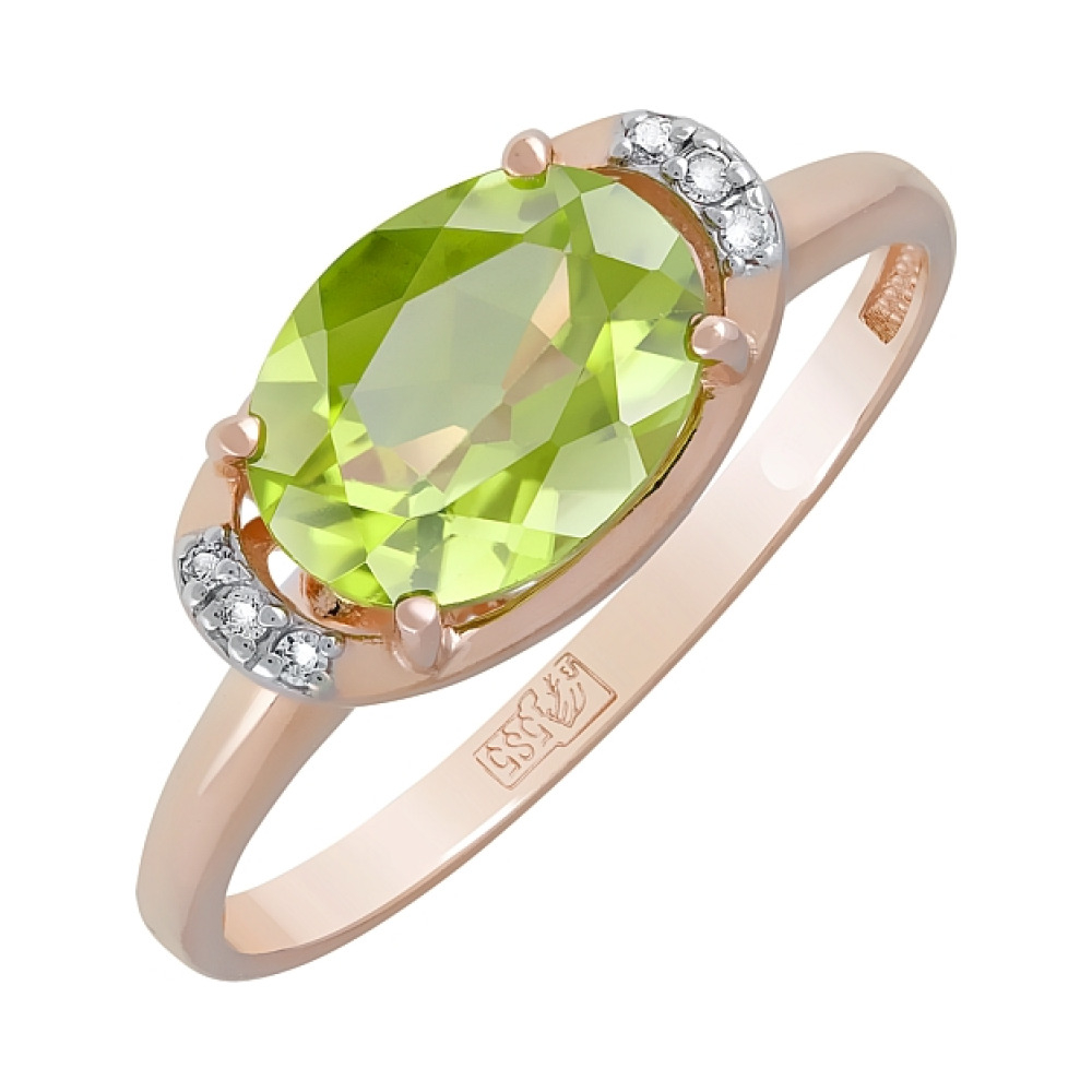 Золотое кольцо с хризолитом и фианитом № 120321