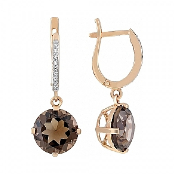 Золотые серьги с раухтопазом и фианитом № 106012