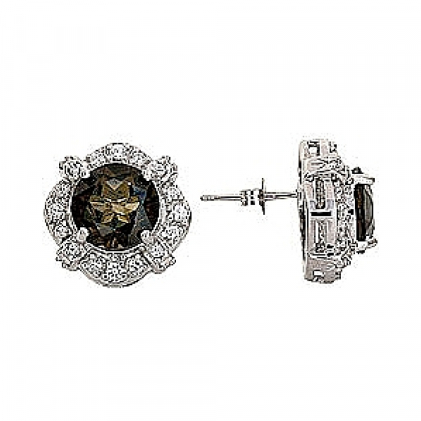 Серебряные серьги с дымч.кварцем и фианитом № 68392