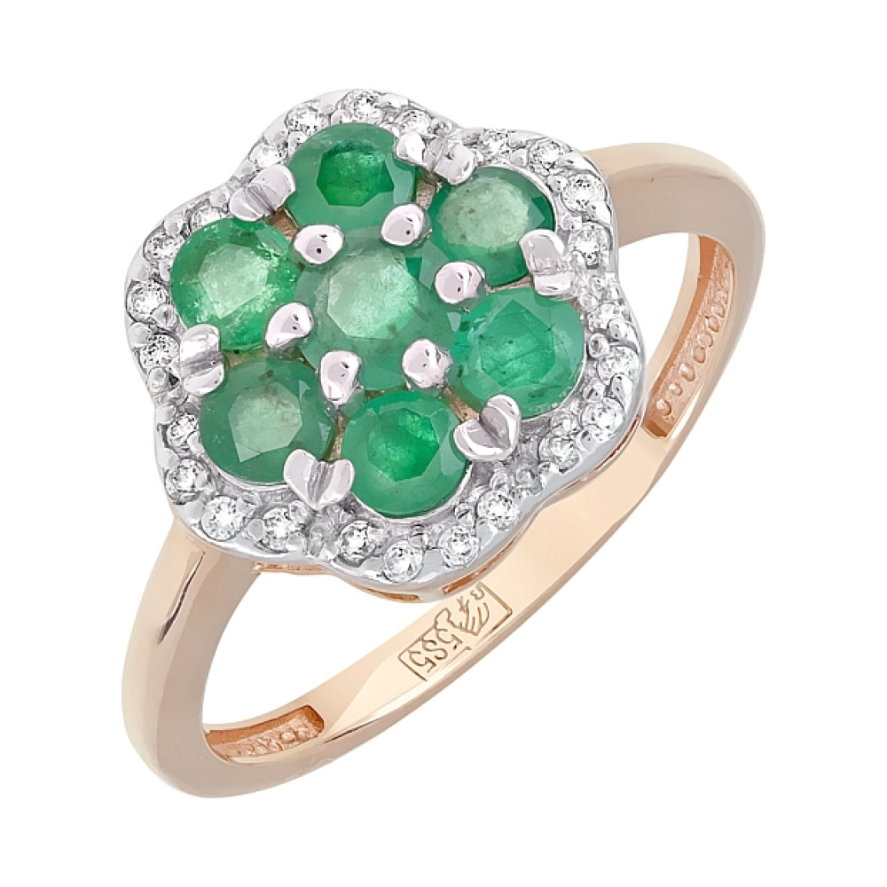 Золотое кольцо с изумрудом и фианитом № 120567