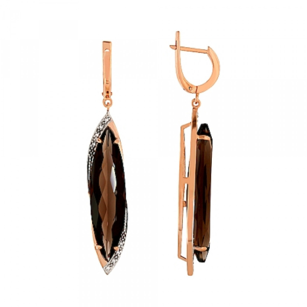 Золотые серьги с раухтопазом и фианитом № 95749