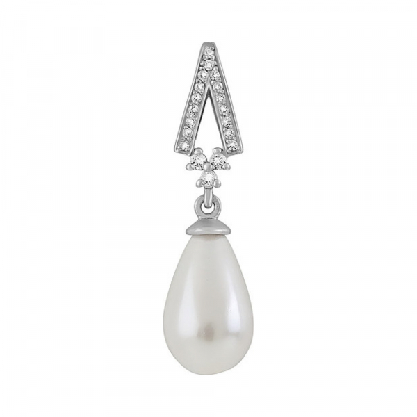 Серебряная подвеска с перламутровым жемчугом и фианитом № 134604