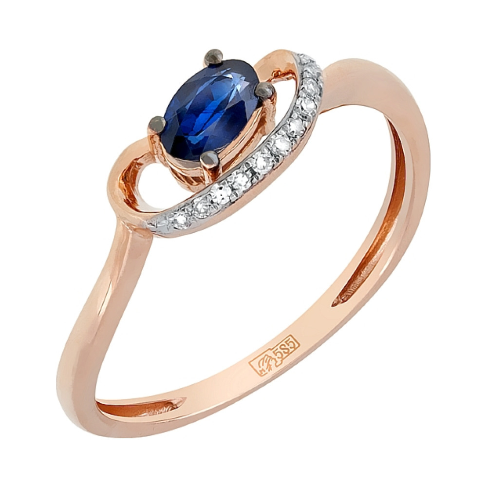 Золотое кольцо с бриллиантом и сапфиром № 113866