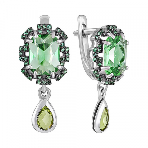 Серебряные серьги с алпанитом и фианитом № 135391