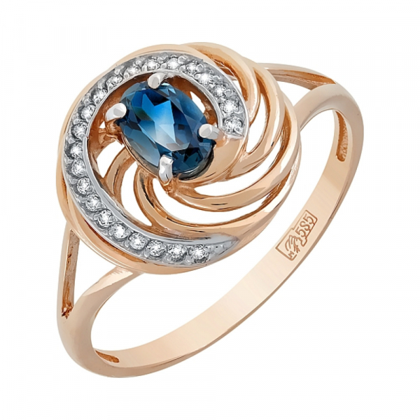 Золотое кольцо с топазом и фианитом № 118927