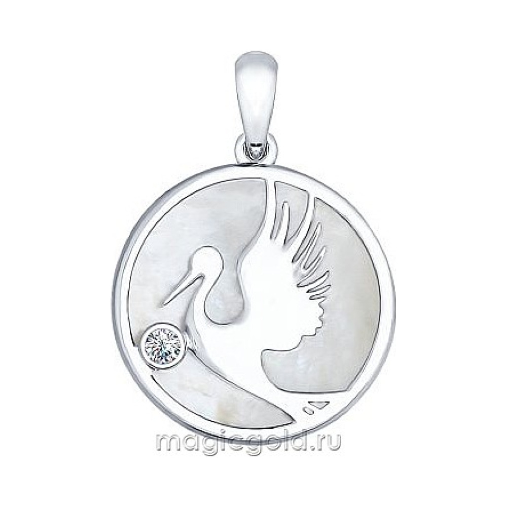 Серебряная подвеска с перламутром и фианитом № 159353