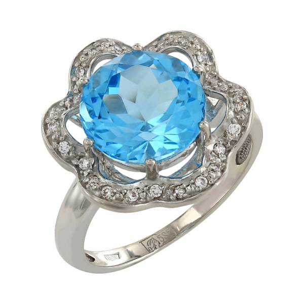 Золотое кольцо с топазом и фианитом № 105272