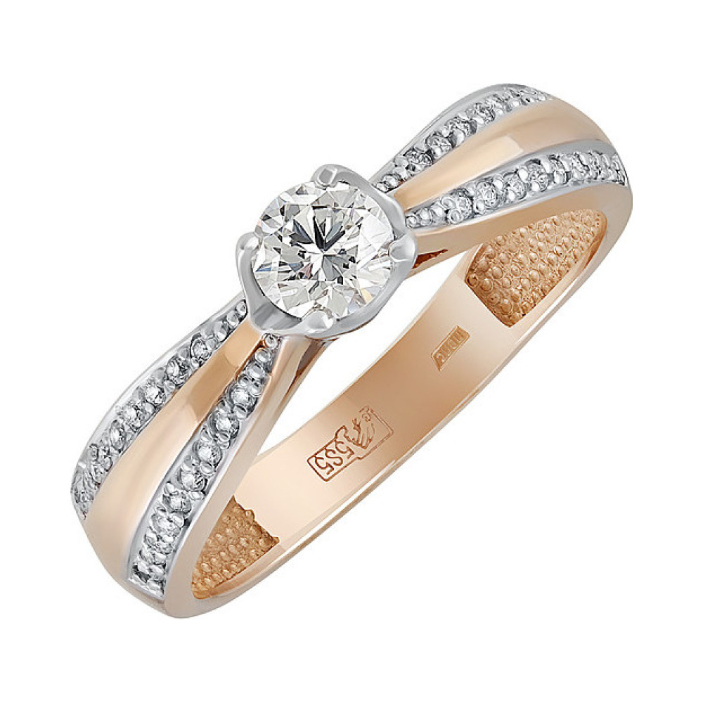 Золотое кольцо с бриллиантом № 124256