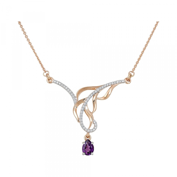 Золотое колье с аметистом и фианитом № 119731